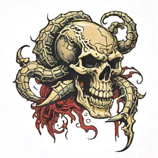 scorpion skull knife blood tattoo design idea