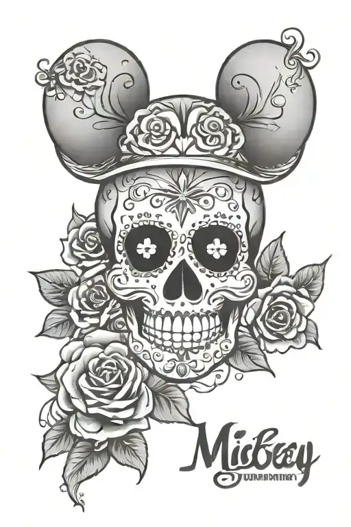 sugar skull and mickey mouse tattoo design idea