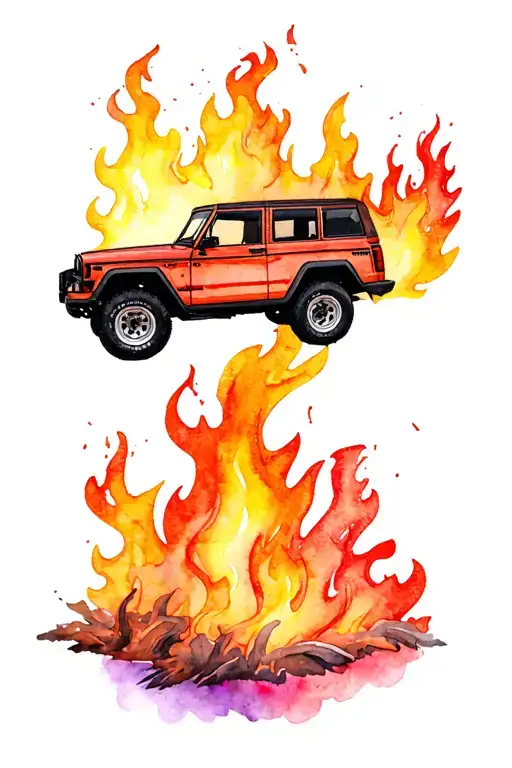 jeep and fire  tattoo design idea