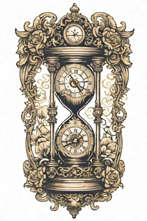 hourglass with steampunk clock surrounded tattoo design idea