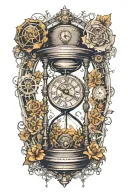 hourglass with steampunk clock surrounded tattoo design idea