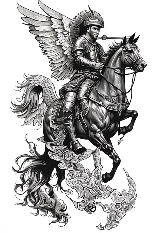 polish winged hussar warrior riding tattoo design idea
