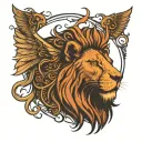 a face of a lion with Fenix wings and roots from the arbor vitae  tattoo design idea