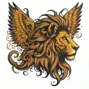 a face of a lion with Fenix wings and roots from the arbor vitae  tattoo design idea