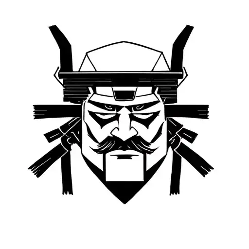 small abstract/minimalistic samurai head, thick black lines rentaro style tattoo design idea