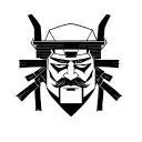 small abstract/minimalistic samurai head, thick black lines rentaro style tattoo design idea