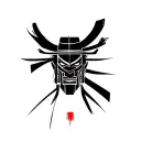small abstract/minimalistic samurai head, thick black lines rentaro style tattoo design idea
