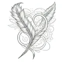 a feather, a heart, an initial “C” and the infinity sign. tattoo design idea