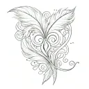 a feather, a heart, an initial “C” and the infinity sign. tattoo design idea