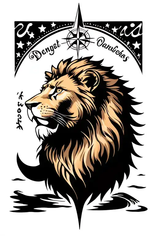 lion, compass, water tattoo design idea