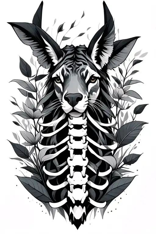 spinal tattoo in geometric style of nature and animals tattoo design idea