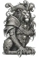 anthropomorphic lion warlock necromancer dead man in jester's outfit tattoo design idea