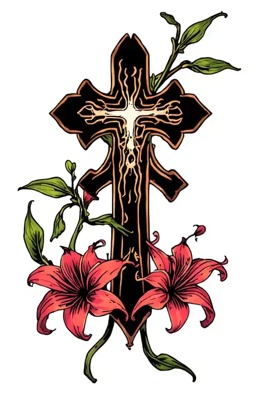 cross and spiderlily tattoo design idea