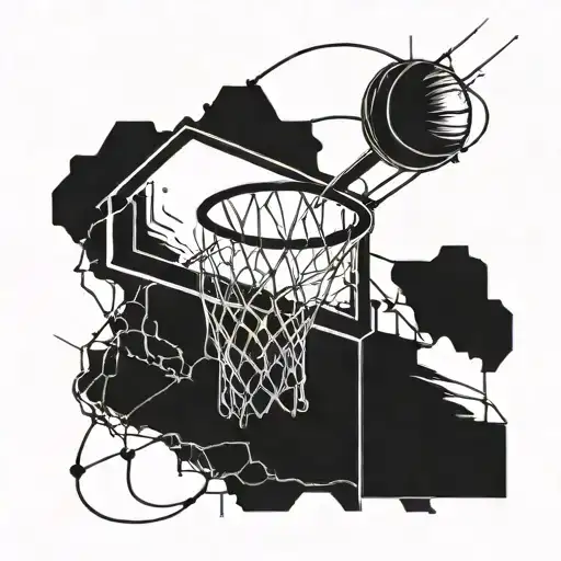A basketball hoop with a glowing electrical wire net, symbolizing your passion for basketball and occupation as an electrician tattoo design idea