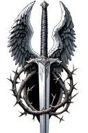 angel wings with sword wrapped in thorns tattoo design idea