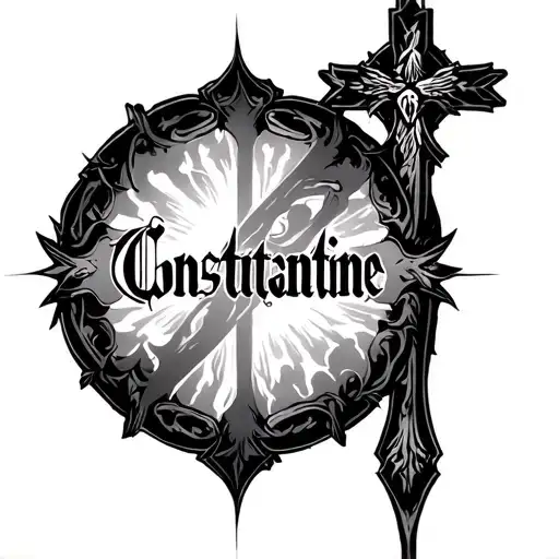 cross with constantine name incorporated tattoo design idea