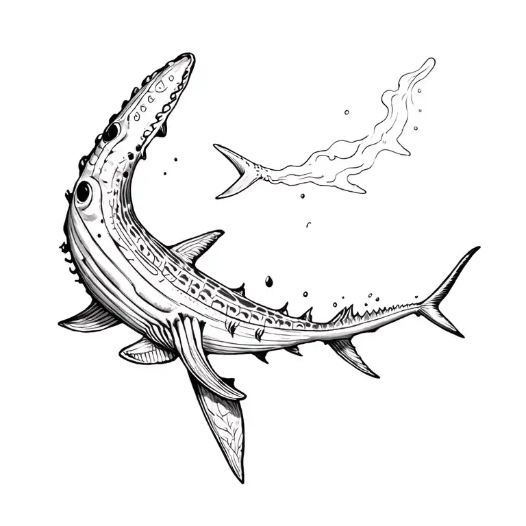 whale shark, hammer head swimming up spine tattoo design tattoo design idea