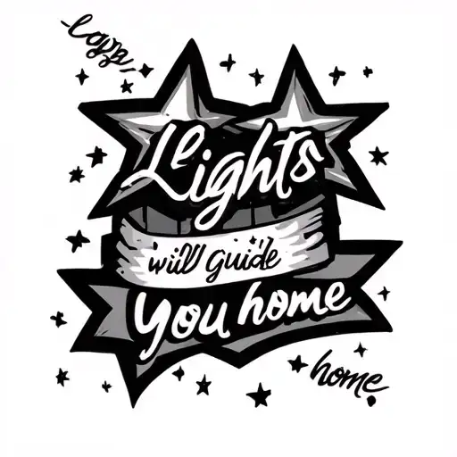 small tattoo with 6 stars and the words "lights will guide you home" tattoo design idea