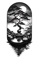 zen garden scene tattoo design idea