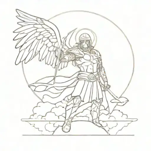 saint Micheal the arch angel with lighting bolt shaped like tattoo design idea