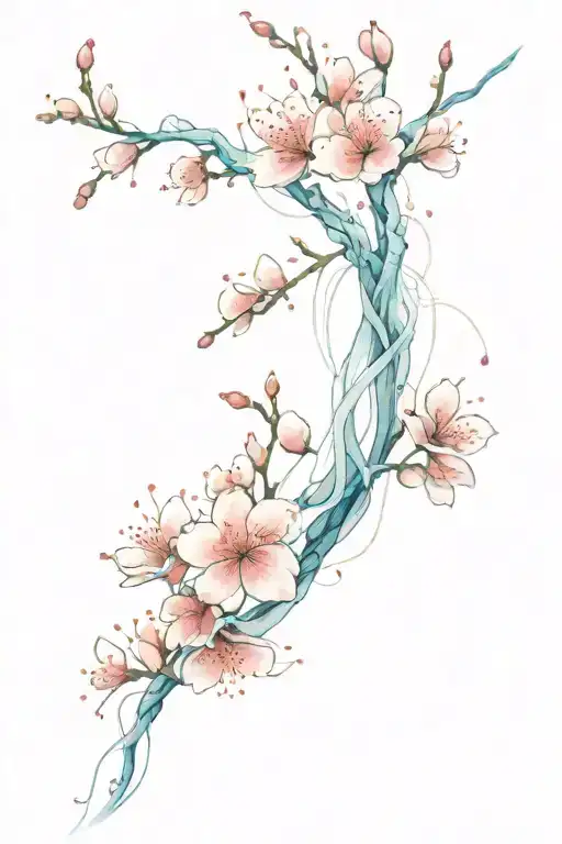cherry blossoms Waves Red thread tattoo design idea
