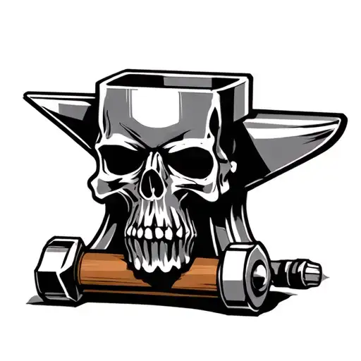 Totenkopf, hammer, anvil, piston with piston rings tattoo design idea