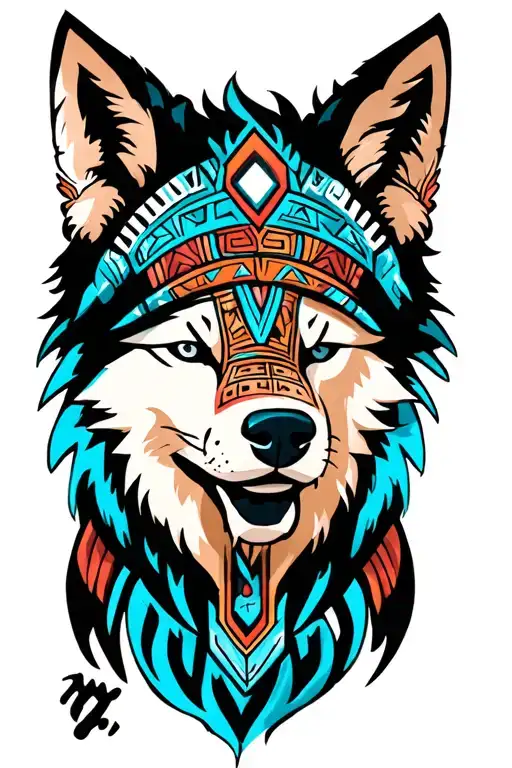 Aztec wolf tattoo design idea