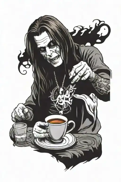 ozzy osbourne drinking coffee not scary tattoo design idea