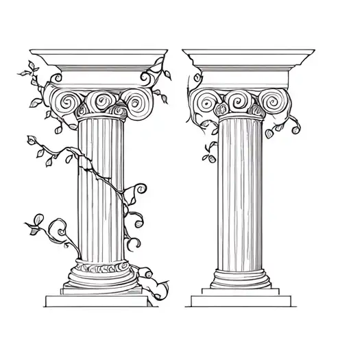 A greek style pillar broken in two with vines wrapping around it tattoo design idea