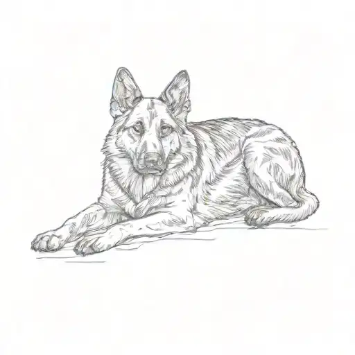 a german shepherd dog laying in the sand tattoo design idea