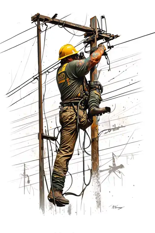 lineman working on power lines tattoo design idea