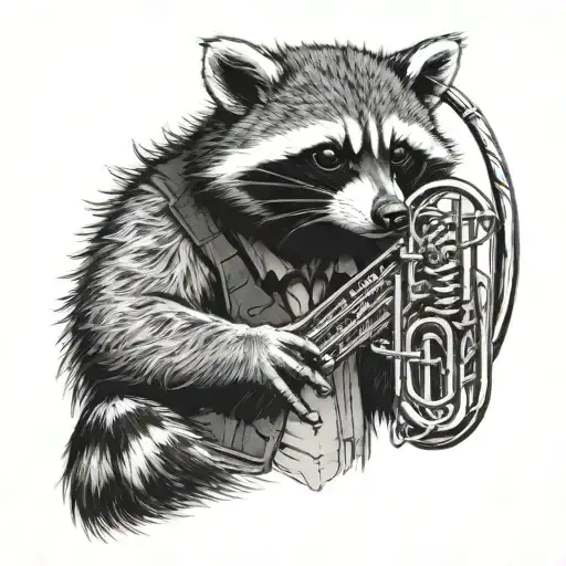 raccoon playing trombone tattoo design idea