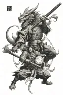 yin yang samurai vs dragon tattoo design idea