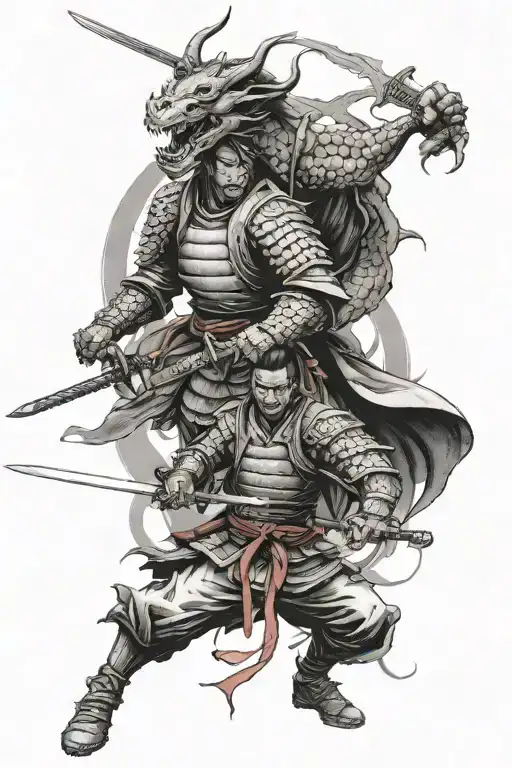 yin yang samurai vs dragon tattoo design idea