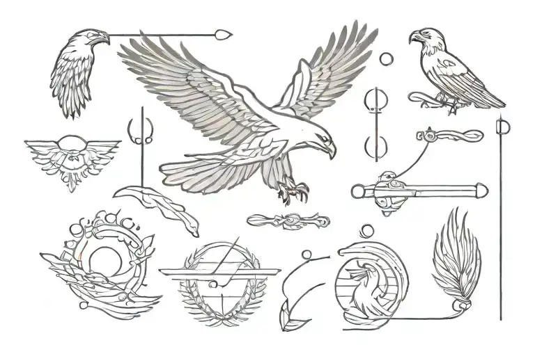 I’ve chosen 4 symbols, and here they are: - an eagle - a transverse flute - a needle and thread (or something related to tattoo design idea