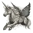 Unicorn with butterfly wings spread tattoo design idea