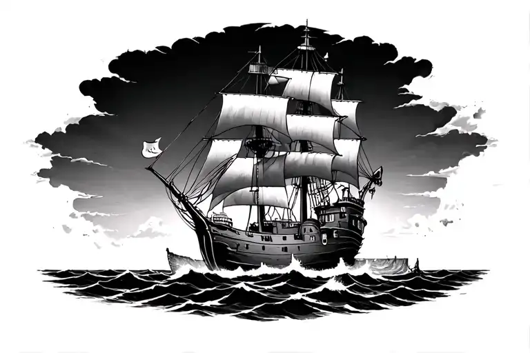 galleon, monster, lighthouse tattoo design idea
