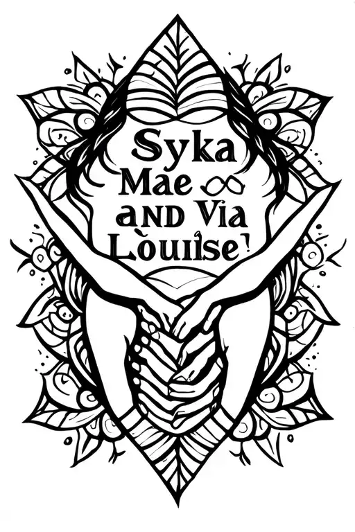 "Syka Mae and Via Louise" family holding hands tattoo design idea