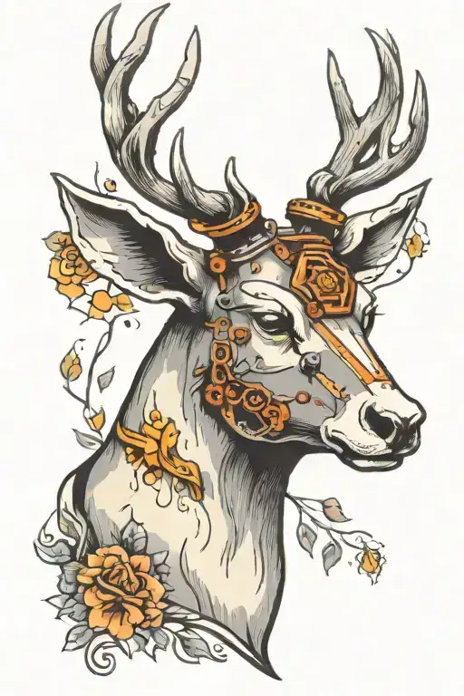 robotic stag head tattoo design idea