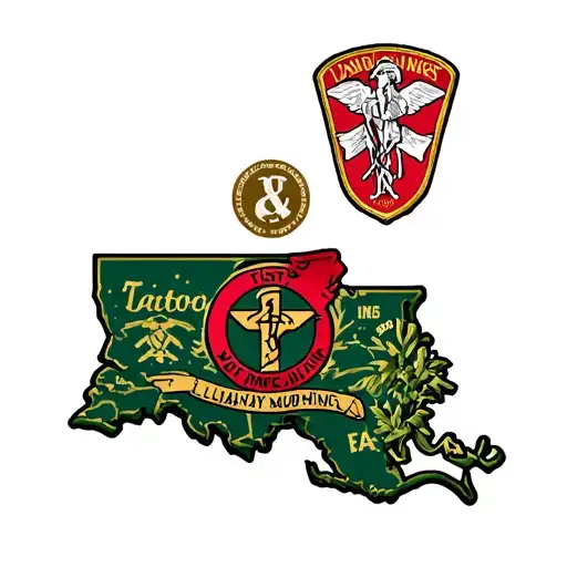 6”x6” Louisiana themed tattoo on outside of lower left leg. Add 1st infantry division patch, army medicine patch, and 1s tattoo design idea