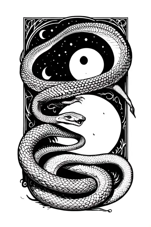 snake in the moonlight  tattoo design idea