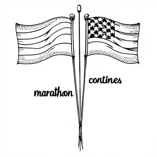 two race flags with the line "marathon continues" written in the middle tattoo design idea