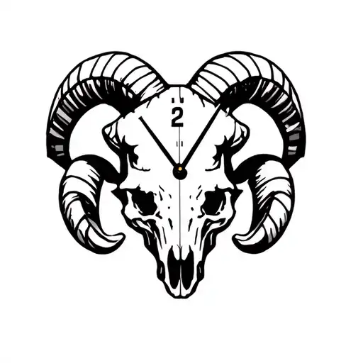 Clock, Ram skull, tattoo design idea