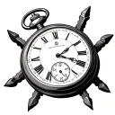 pocket watch set to 3:15 with two railroad spikes behind the watch tattoo design idea