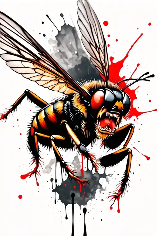 angry hornet flying tattoo design idea