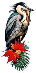 sticker sleeve, great blue heron, red mangrove band, brow pelican, red maple leaf, kilimanjaro, surf board, palm frond tattoo design idea