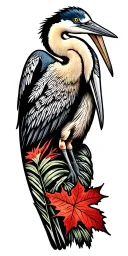 sticker sleeve, great blue heron, red mangrove band, brow pelican, red maple leaf, kilimanjaro, surf board, palm frond tattoo design idea