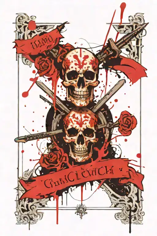 tarot card with skull and bayonet and CCCIII and mors vincit omnia' tattoo design idea