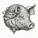 Pig with army helmet, easy pattern tattoo design idea