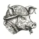 Pig with army helmet, easy pattern tattoo design idea